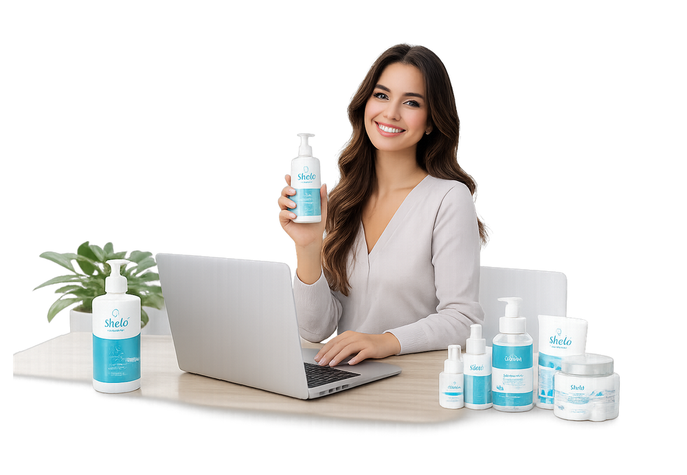 Afiliada trabajando con productos Sheló Nabel